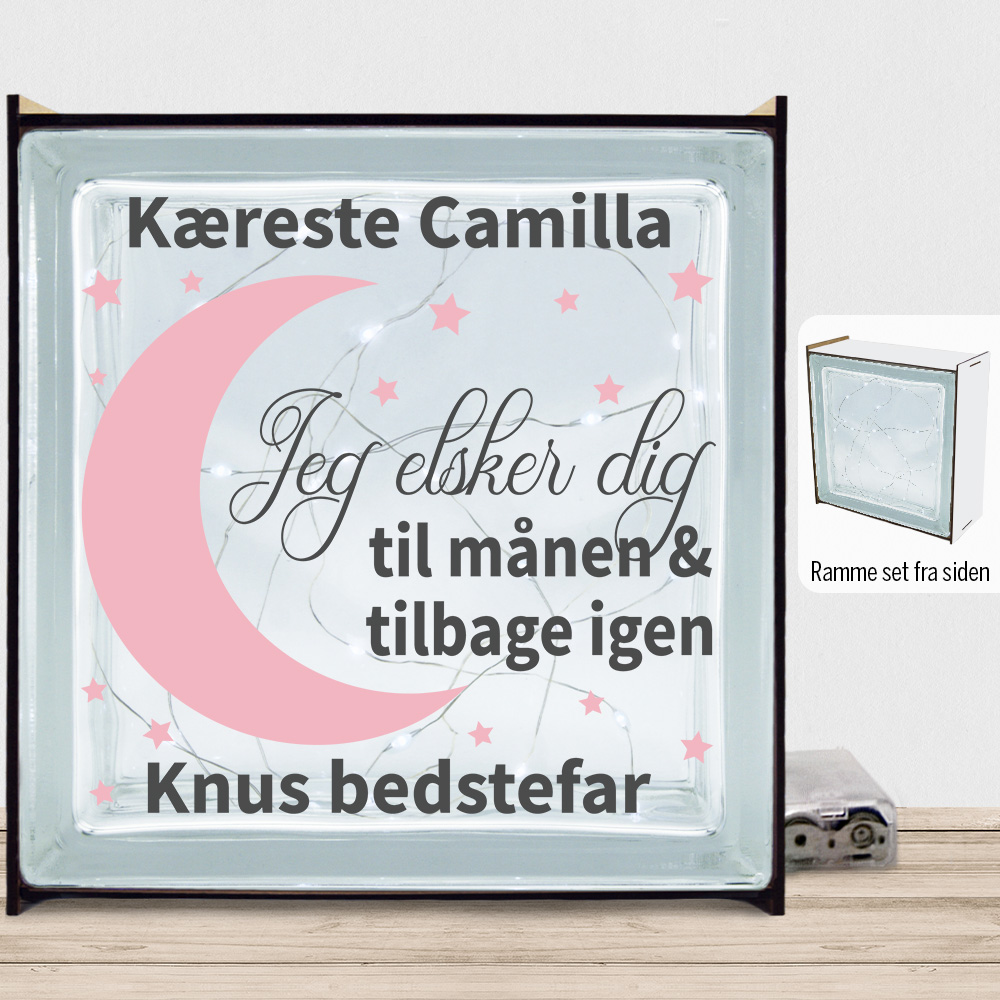 Elsker dig til månen & tilbage | Lyssten med ramme (farvet overflade)