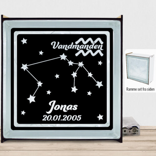 Stjernetegn "look at the stars" - Vandmanden | Lyssten med ramme (farvet overflade)