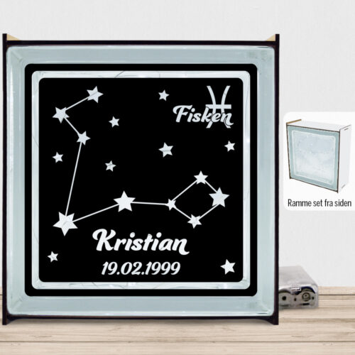 Stjernetegn "look at the stars" - Fisken | Lyssten med ramme (farvet overflade)