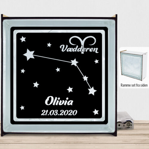 Stjernetegn "look at the stars" - Vædderen | Lyssten med ramme (farvet overflade)