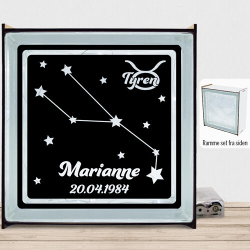 Stjernetegn "look at the stars" - Tyren | Lyssten med ramme (farvet overflade)