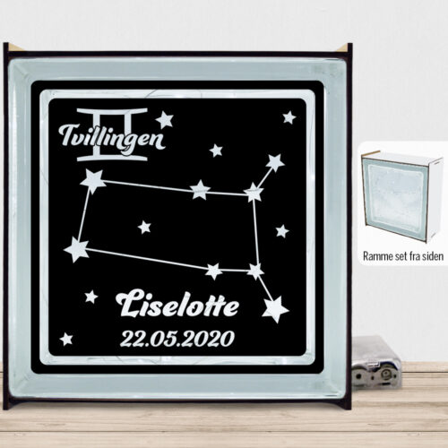 Stjernetegn "look at the stars" - Tvillingen | Lyssten med ramme (farvet overflade)