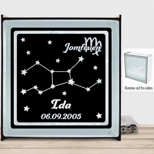 Stjernetegn "look at the stars" - Jomfruen | Lyssten med ramme (farvet overflade)