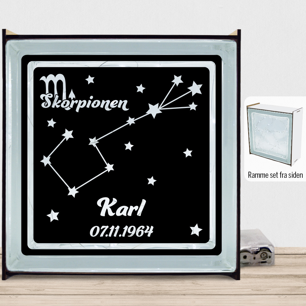 Stjernetegn "look at the stars" - Skorpionen | Lyssten med ramme (farvet overflade)