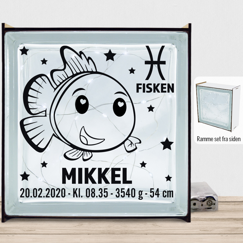 Stjernetegn design 2 - Fisken | Lyssten med ramme (farvet overflade)