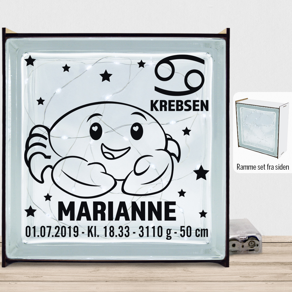 Stjernetegn design 2 - Krebsen | Lyssten med ramme (farvet overflade)