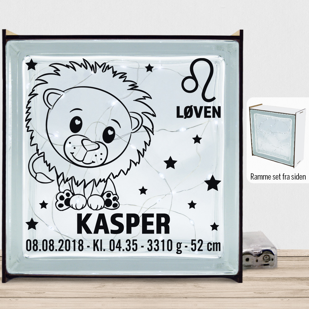 Stjernetegn design 2 - Løven | Lyssten med ramme (farvet overflade)