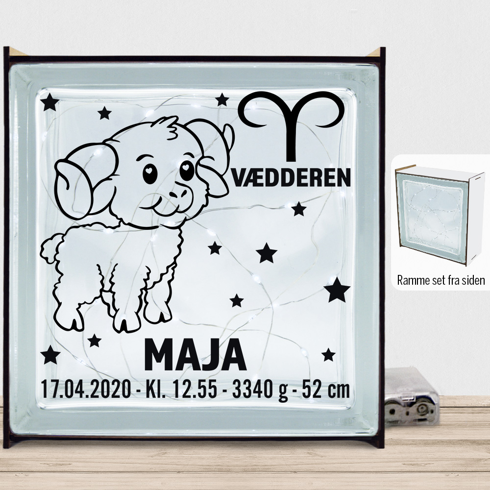 Stjernetegn design 2 - Vædderen | Lyssten med ramme (farvet overflade)
