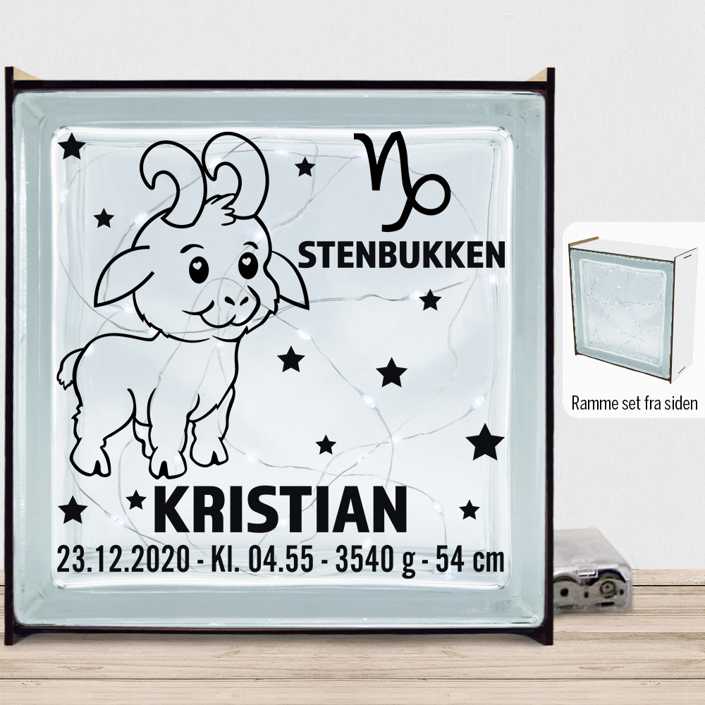 Stjernetegn design 2 - Stenbukken | Lyssten med ramme (farvet overflade)