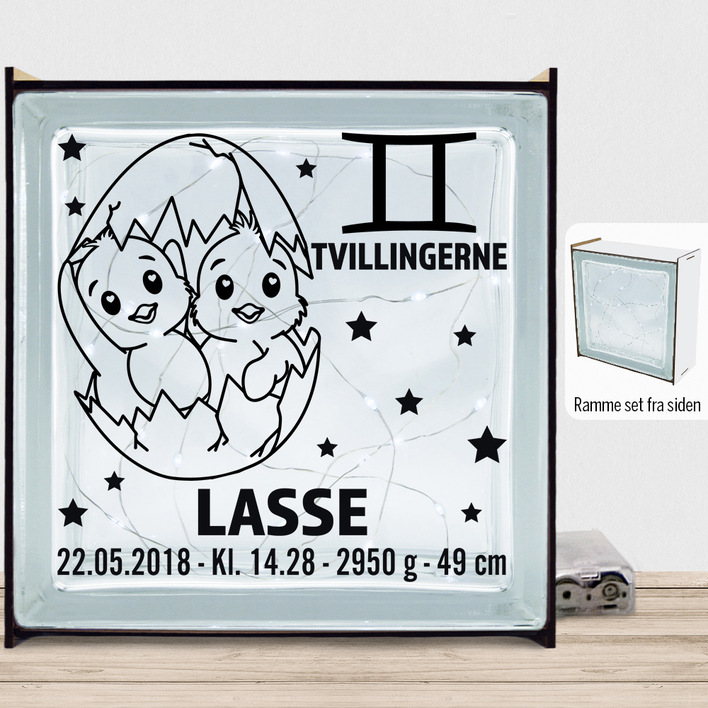 Stjernetegn design 2 - Tvillingerne | Lyssten med ramme (farvet overflade)