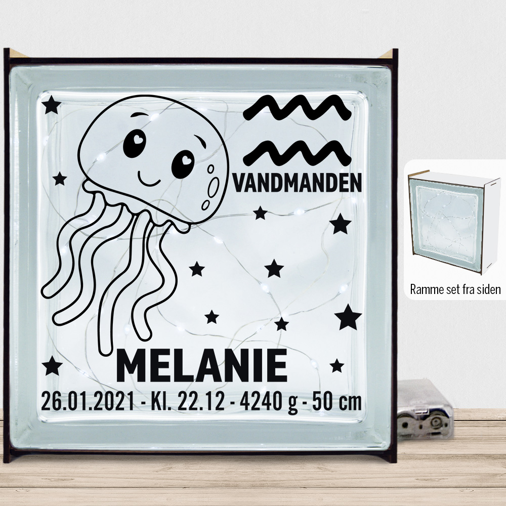 Stjernetegn design 2 - Vandmanden | Lyssten med ramme (farvet overflade)