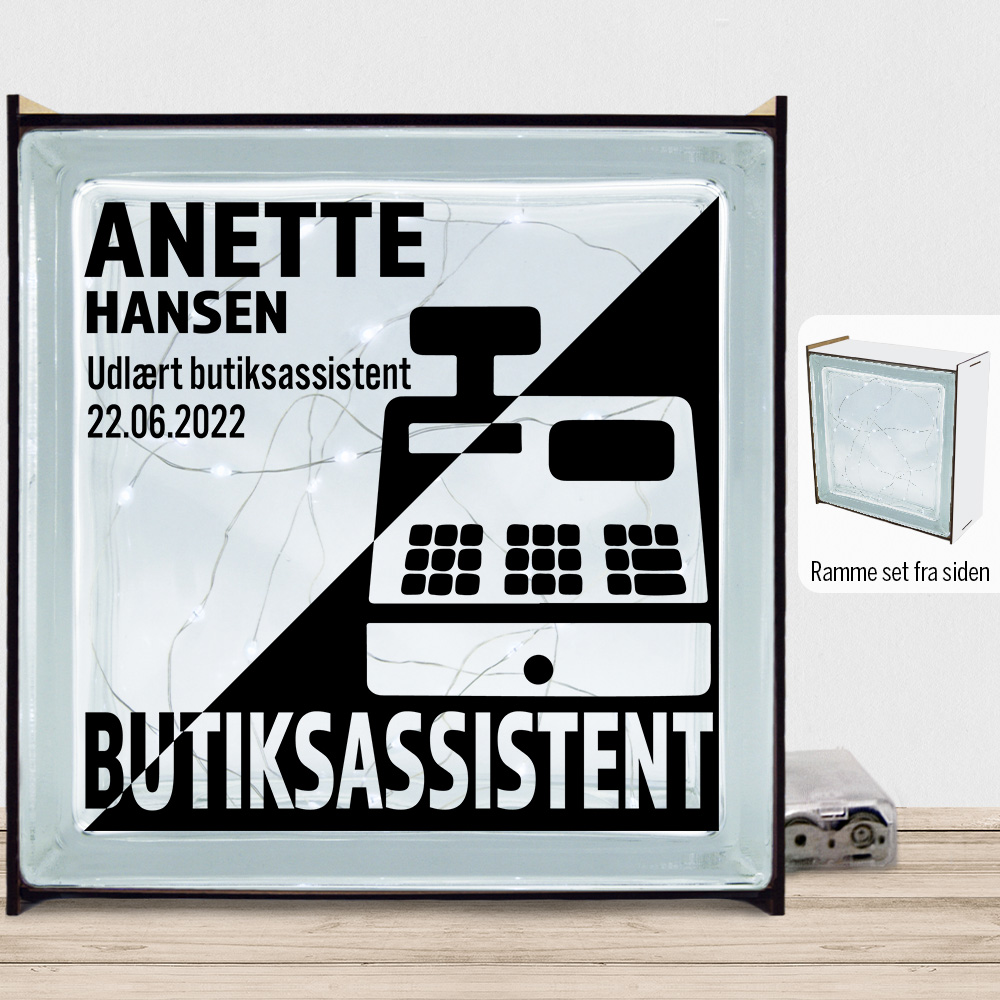 Udlært butiksassistent design 1 | Lyssten med ramme (farvet overflade)