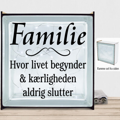 Familie hvor livet begynder - design 1 | Lyssten med ramme (farvet overflade)