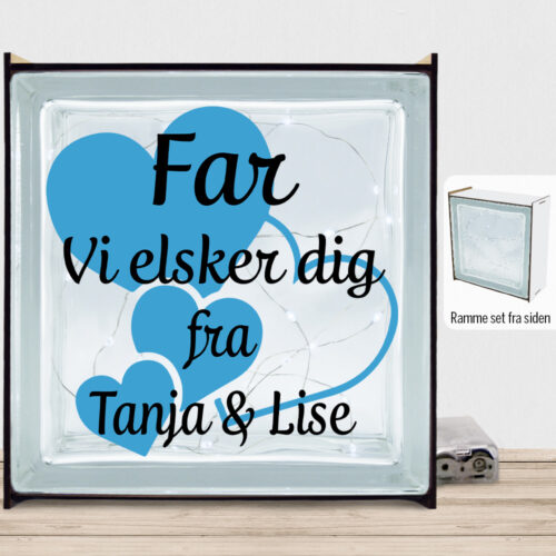 Alternative view of Far jeg elsker dig m. hjerter | Lyssten med ramme (farvet overflade)