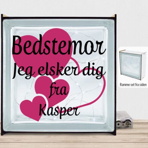 Bedstemor jeg elsker dig m. hjerter | Lyssten med ramme (farvet overflade)