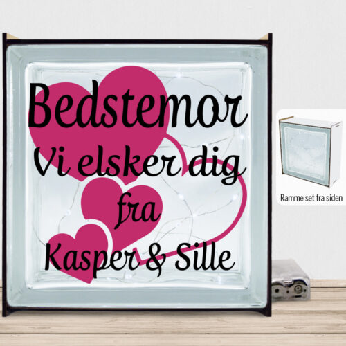 Bedstemor jeg elsker dig m. hjerter | Lyssten med ramme (farvet overflade) - Image 2