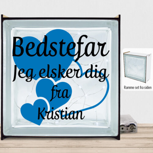 Bedstefar jeg elsker dig m. hjerter | Lyssten med ramme (farvet overflade)