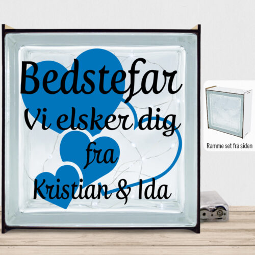 Alternative view of Bedstefar jeg elsker dig m. hjerter | Lyssten med ramme (farvet overflade)