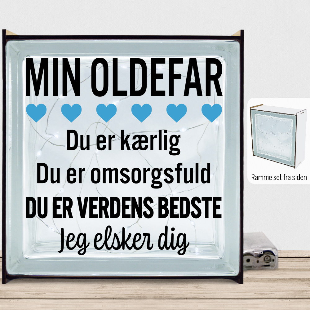 Min oldefar er verdens bedste | Lyssten med ramme (farvet overflade)