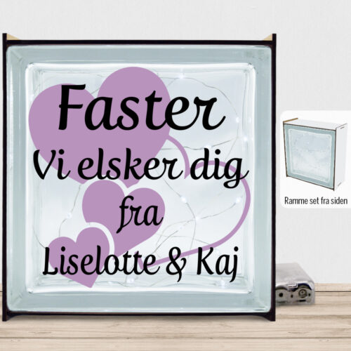 Alternative view of Faster jeg elsker dig m. hjerter | Lyssten med ramme (farvet overflade)