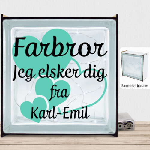 Farbror jeg elsker dig m. hjerter | Lyssten med ramme (farvet overflade)