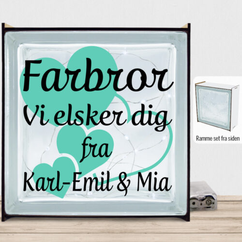 Alternative view of Farbror jeg elsker dig m. hjerter | Lyssten med ramme (farvet overflade)