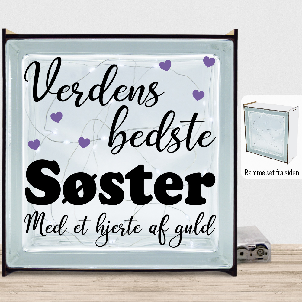 Verdens bedste søster - design 1 | Lyssten med ramme (farvet overflade)