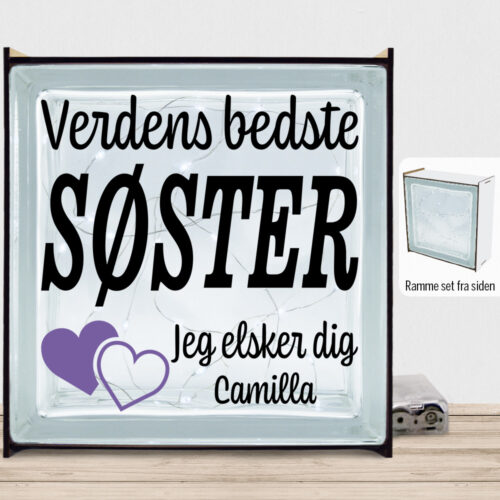 Verdens bedste søster... - design 2 | Lyssten med ramme (farvet overflade)