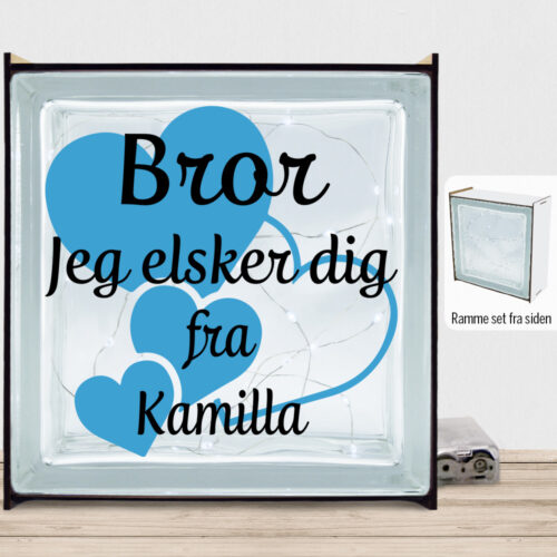 Bror jeg elsker dig m. hjerter | Lyssten med ramme (farvet overflade)