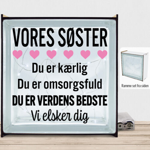 Alternative view of Min søster er verdens bedste | Lyssten med ramme (farvet overflade)