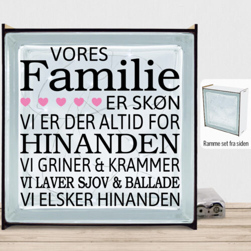 Vores familie er skøn... | Lyssten med ramme (farvet overflade)