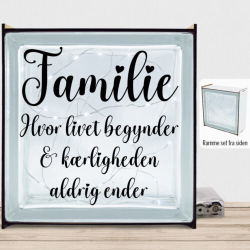 Familie hvor livet begynder - design 2 | Lyssten med ramme (farvet overflade)