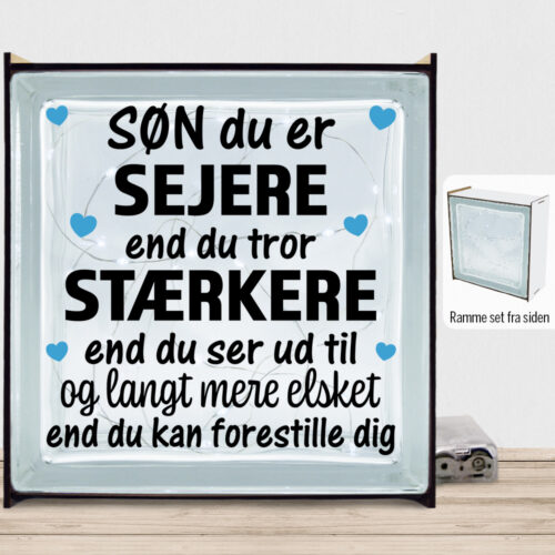 Søn du er sejere end du tror - design 1 | Lyssten med ramme (farvet overflade)