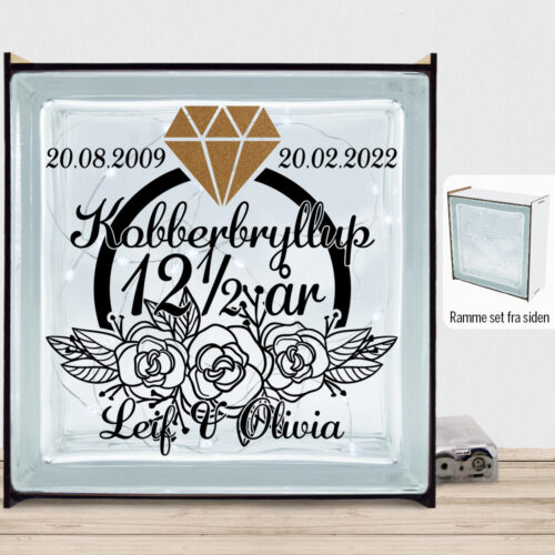 Kobberbryllup 12½ år #1 | Lyssten med ramme (farvet overflade)