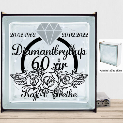 Diamantbryllup 60 år #1 | Lyssten med ramme (farvet overflade)