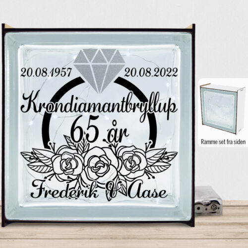 Krondiamantbryllup 65 år #1 | Lyssten med ramme (farvet overflade)