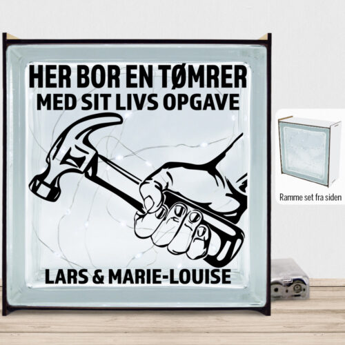 Her bor en tømrer design 1 | Lyssten med ramme (farvet overflade)