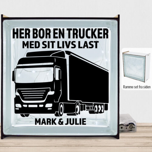 Her bor en trucker design 1 | Lyssten med ramme (farvet overflade)