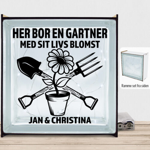 Her bor en gartner design 1 | Lyssten med ramme (farvet overflade)