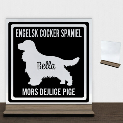 MyPets Engelsk Cocker Spaniel | Glasskilt inkl. fod (træfinér)