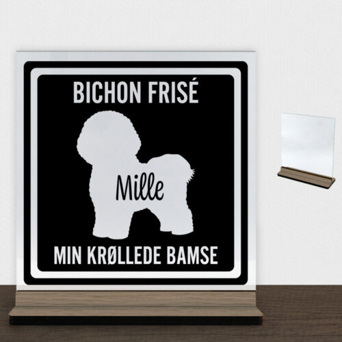 MyPets Bichon Frisé | Glasskilt inkl. fod (træfinér)