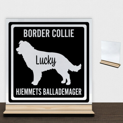 MyPets Border Collie | Glasskilt inkl. fod (træfinér)