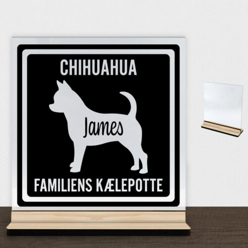 MyPets Chihuahua (korthåret) | Glasskilt inkl. fod (træfinér)