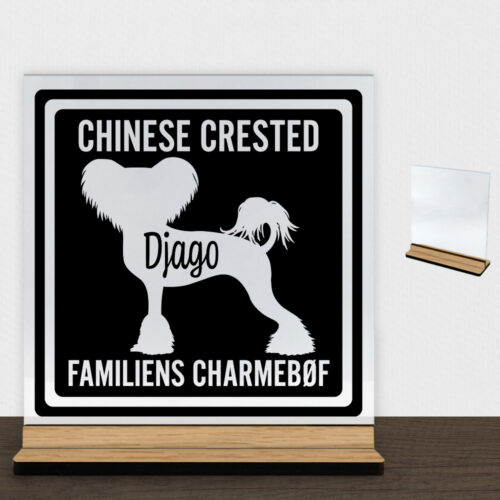 MyPets Chinese Crested | Glasskilt inkl. fod (træfinér)