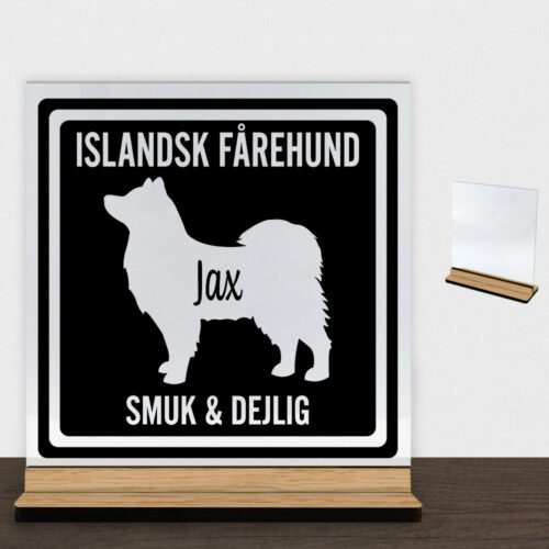 MyPets Islandsk Fårehund | Glasskilt inkl. fod (træfinér)