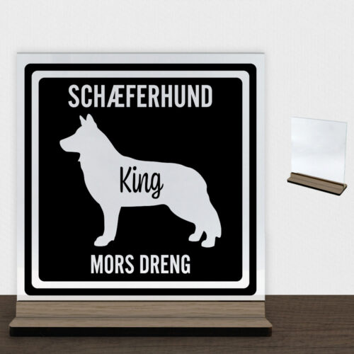 MyPets Schæferhund | Glasskilt inkl. fod (træfinér)