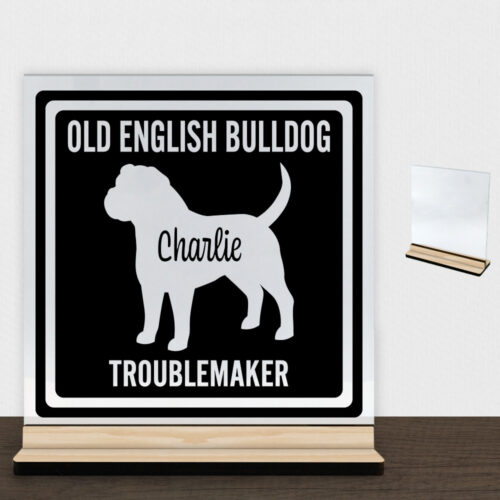 MyPets Old English Bulldog | Glasskilt inkl. fod (træfinér)