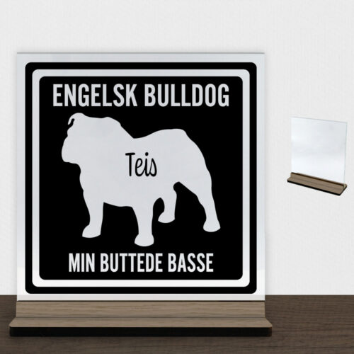 MyPets Engelsk Bulldog | Glasskilt inkl. fod (træfinér)