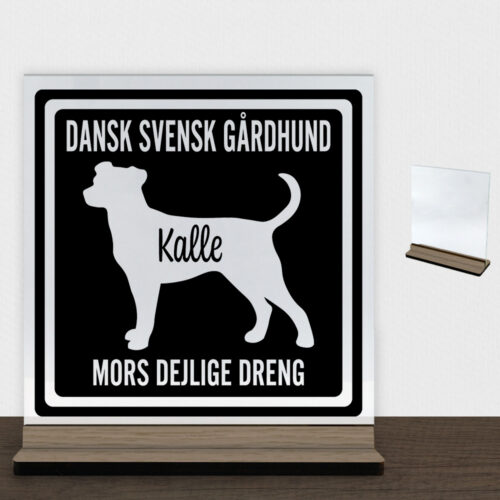 MyPets Dansk Svensk Gårdhund | Glasskilt inkl. fod (træfinér)
