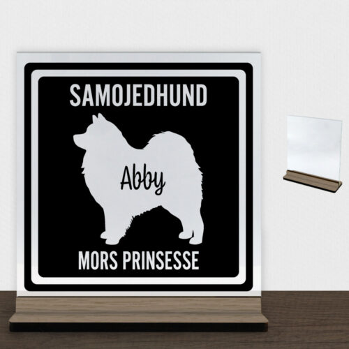 MyPets Samojedhund | Glasskilt inkl. fod (træfinér)
